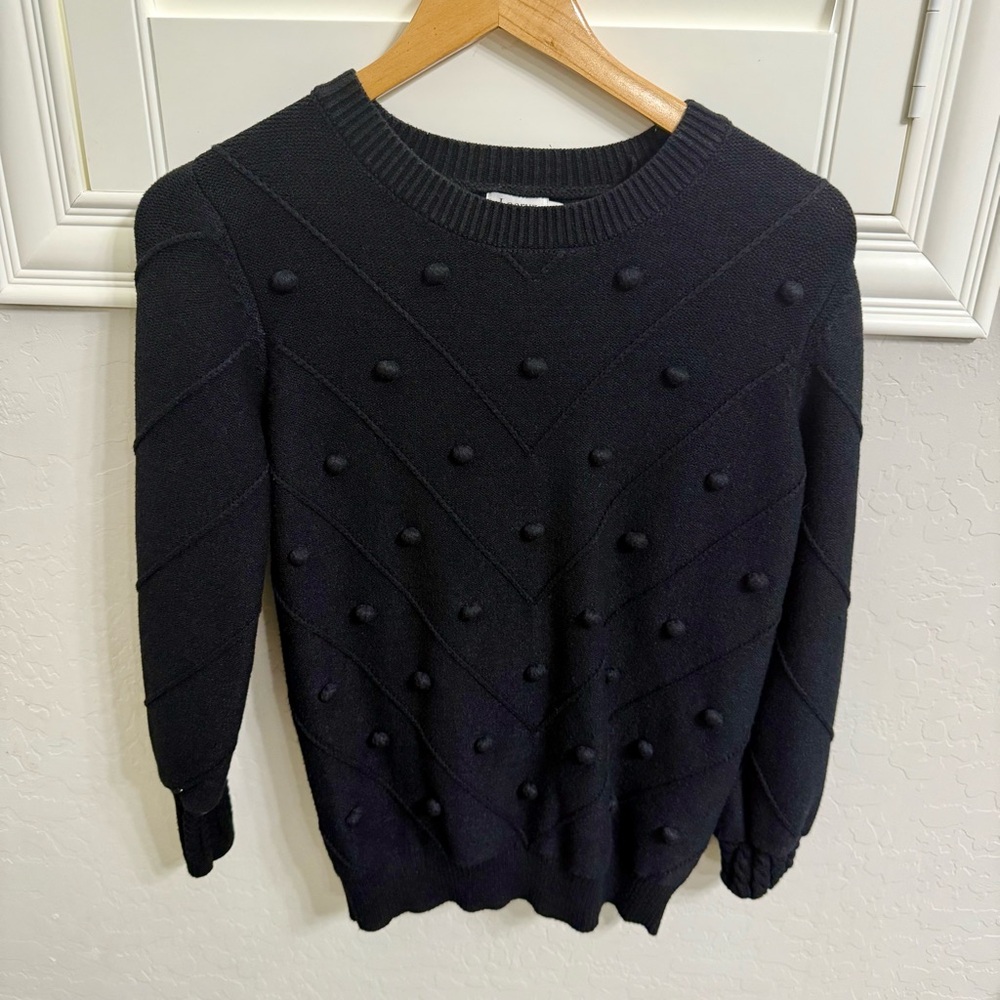 Black Crew Neck Sweater with Textured Pom-Pom Design